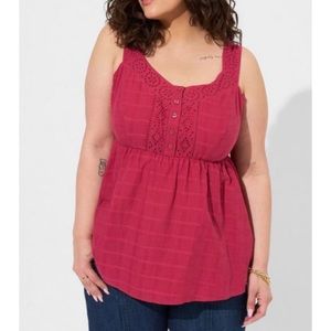 🆕 Babydoll Cotton Window Pane Button Front Tank 1 1X 14 16 NWT Torrid New!